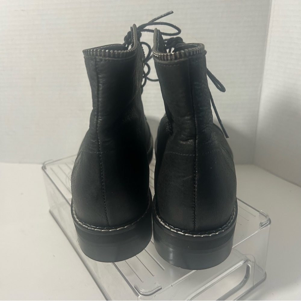 NEW JONAK Paris Women’s Black Leather Ankle Combat Moto Lace Up Boots - Picture 4 of 8